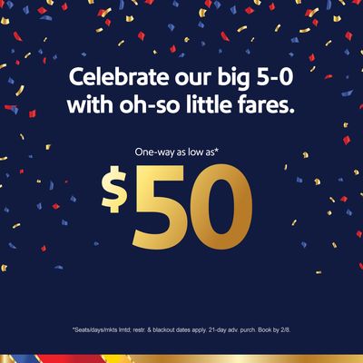 Southwest Airlines Celebrates 50th Anniversary with a Nationwide $50 Fare Sale