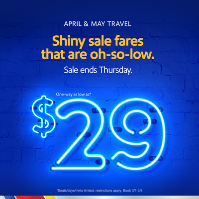 Four-Days of WOW with Fares as Low as $29 for April and May Travel