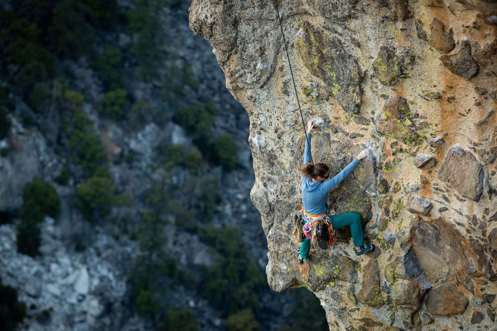 Heather Weidner rock climbing in Yosemite; photo by Stephen M. Keller