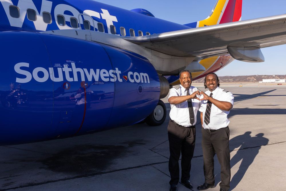Southwest Airlines Father/Son Pilot duo, Captain Ruben Flowers (left) and First Officer Ruben Flowers (right) | Photograph by Grant Weaber